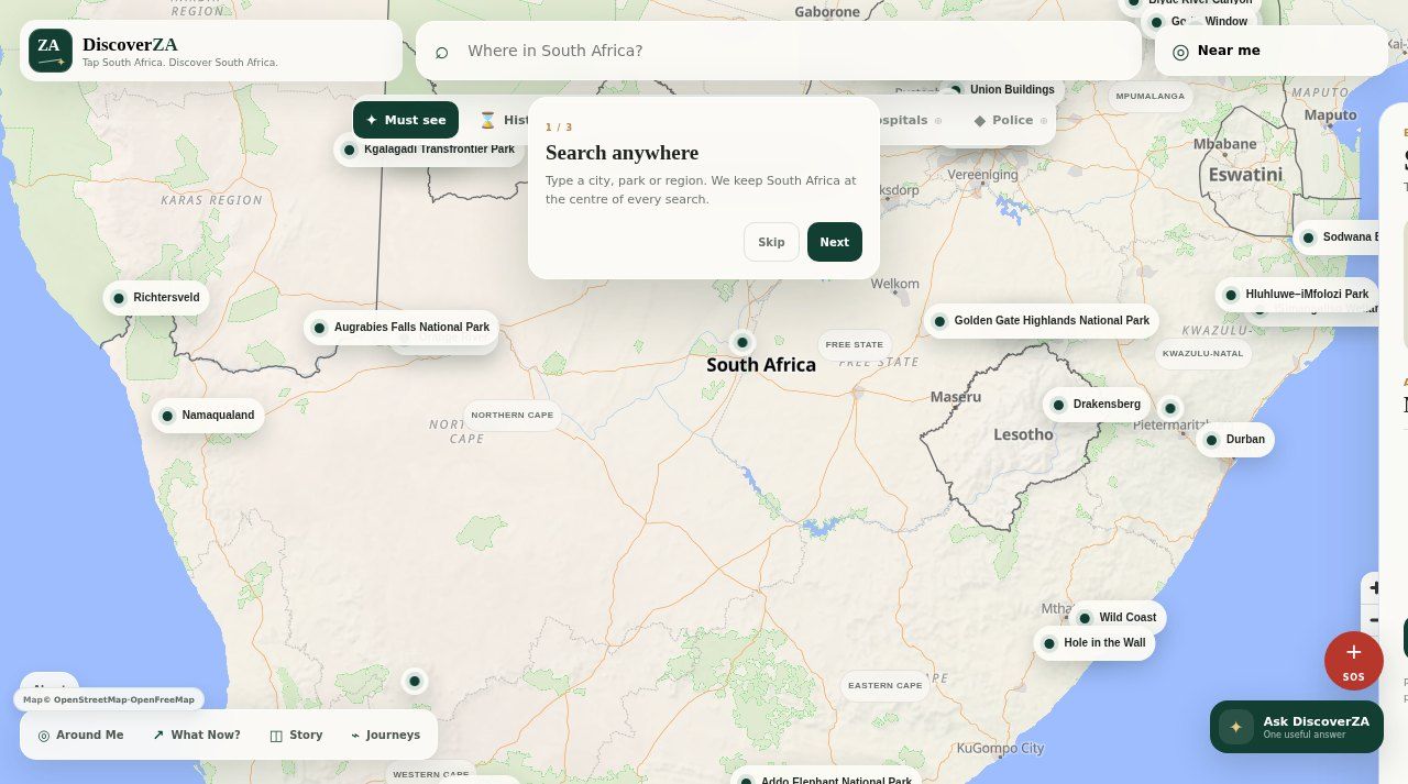 DiscoverZA - South Africa Tourism OS interface capture